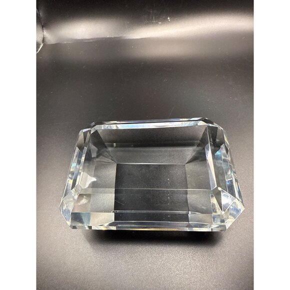 Unmarked Emerald Cut Crystal Paperweight 4" x 4" x 3" - Picture 3 of 6
